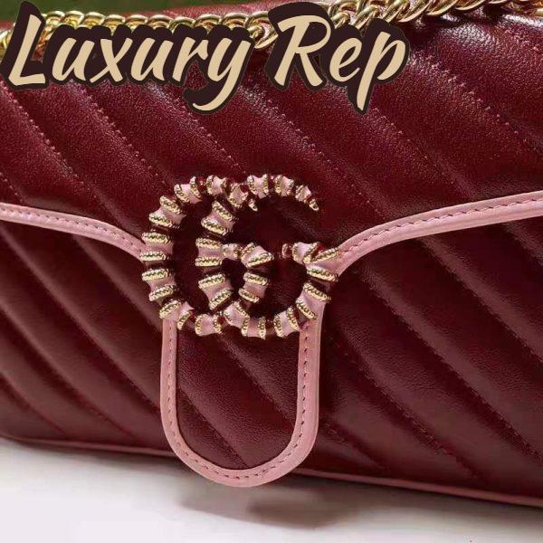 Replica Gucci Women GG Marmont Small Shoulder Bag Dark Red Diagonal Matelassé Leather 10
