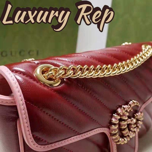 Replica Gucci Women GG Marmont Small Shoulder Bag Dark Red Diagonal Matelassé Leather 11