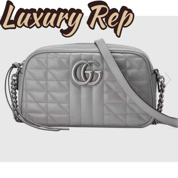 Replica Gucci Women GG Marmont Small Shoulder Bag Grey Matelassé
