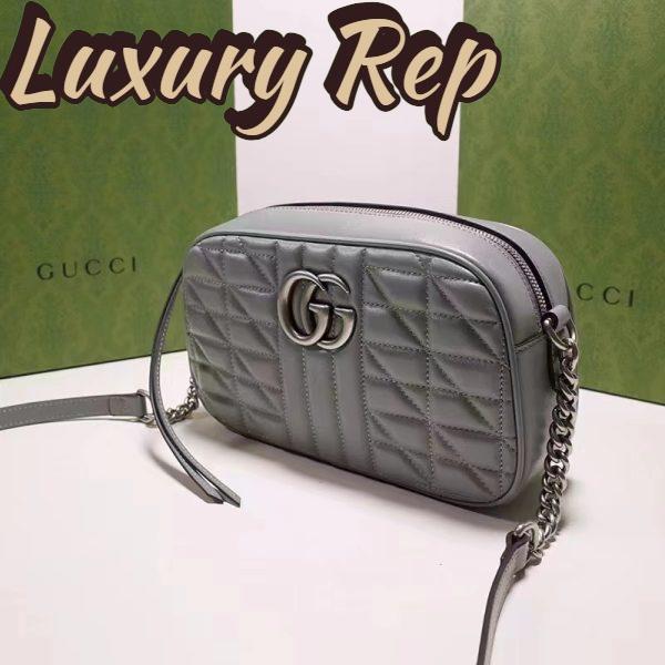Replica Gucci Women GG Marmont Small Shoulder Bag Grey Matelassé 4