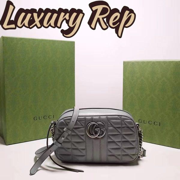 Replica Gucci Women GG Marmont Small Shoulder Bag Grey Matelassé 6