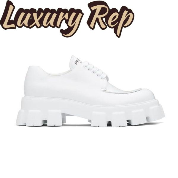 Replica Prada Women Monolith Brushed Leather Lace-up Shoes-White 2