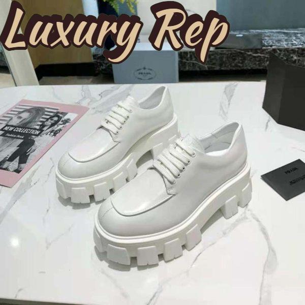 Replica Prada Women Monolith Brushed Leather Lace-up Shoes-White 3