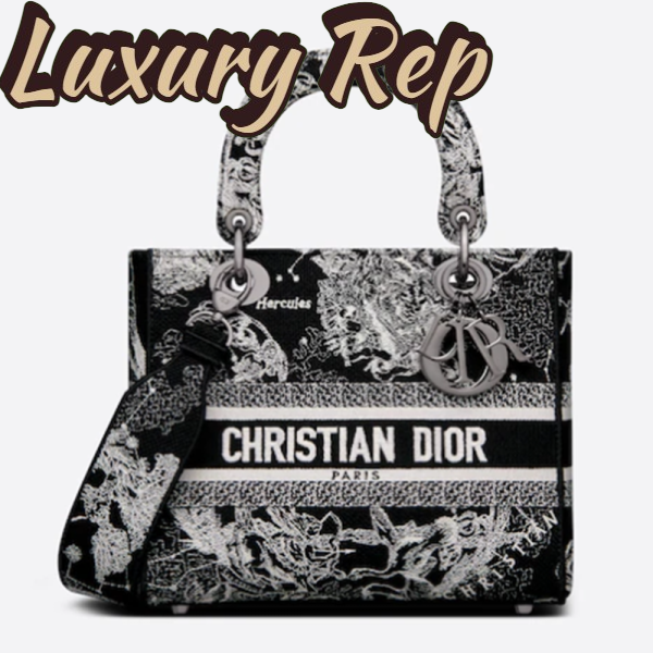 Replica Dior Women CD Medium Lady D-Lite Bag Black Toile De Jouy Zodiac Embroidery