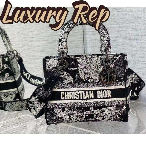 Replica Dior Women CD Medium Lady D-Lite Bag Black Toile De Jouy Zodiac Embroidery 3
