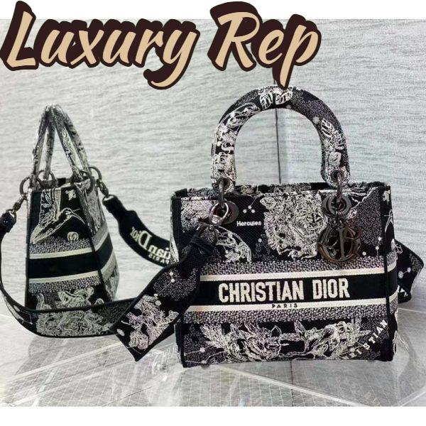 Replica Dior Women CD Medium Lady D-Lite Bag Black Toile De Jouy Zodiac Embroidery 4