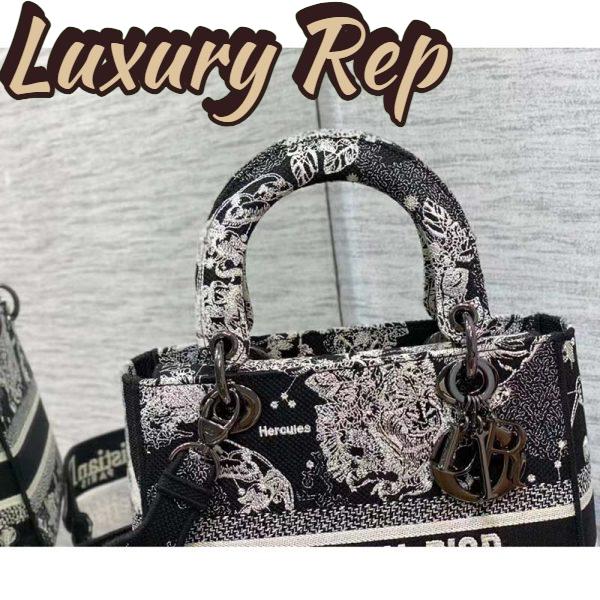 Replica Dior Women CD Medium Lady D-Lite Bag Black Toile De Jouy Zodiac Embroidery 10