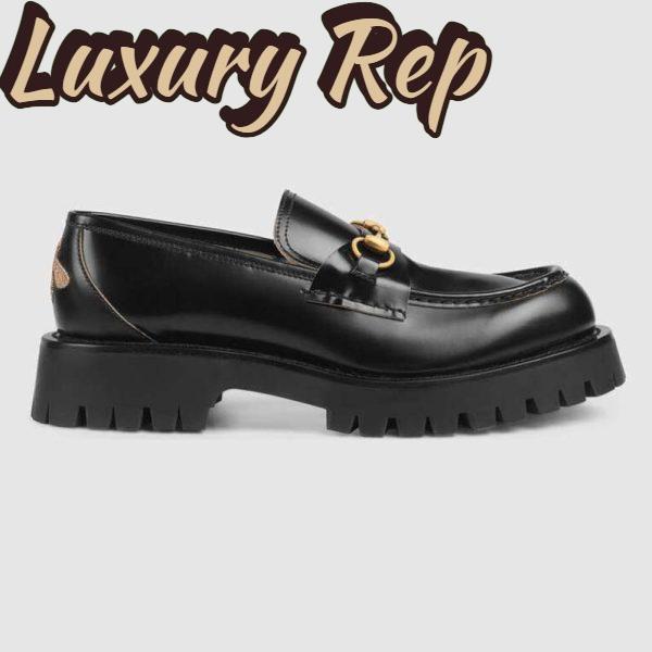 Replica Gucci Men Leather Lug Sole Horsebit Loafer in Black Leather 4.6 cm Heel