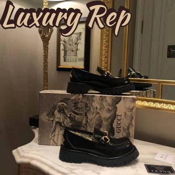 Replica Gucci Men Leather Lug Sole Horsebit Loafer in Black Leather 4.6 cm Heel 3