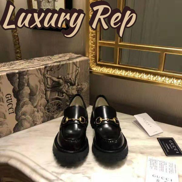 Replica Gucci Men Leather Lug Sole Horsebit Loafer in Black Leather 4.6 cm Heel 4