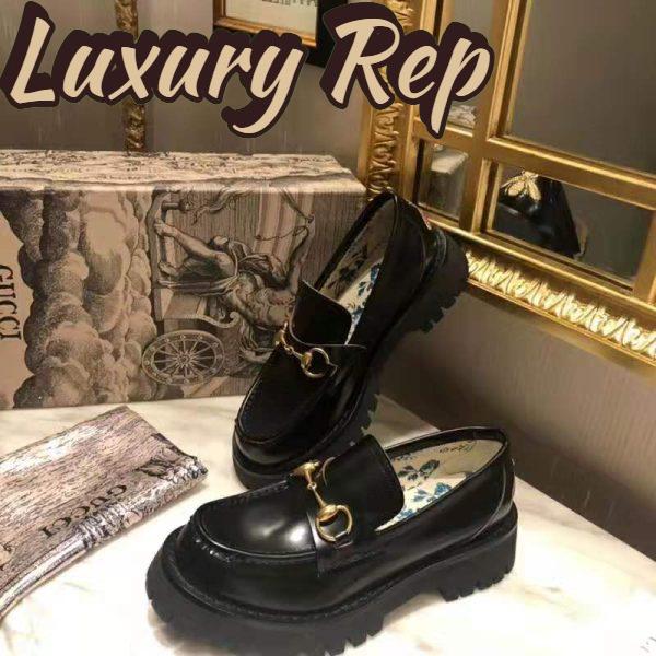 Replica Gucci Men Leather Lug Sole Horsebit Loafer in Black Leather 4.6 cm Heel 5