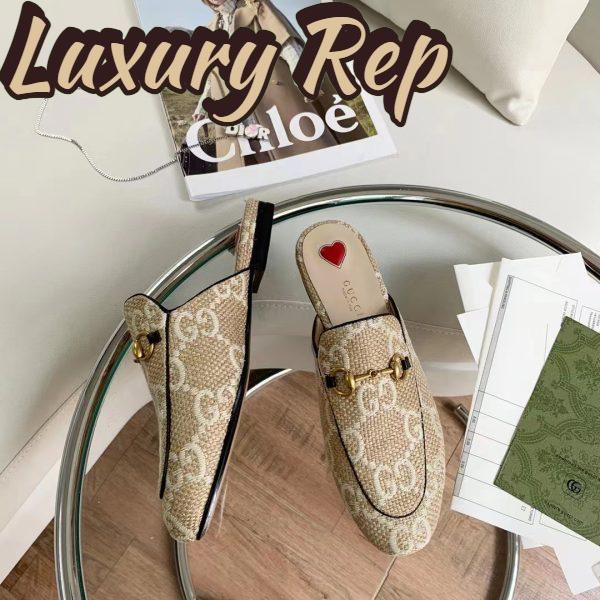 Replica Gucci Women Maxi GG Princetown Slipper Beige White GG Raffia Effect Fabric Flat 6