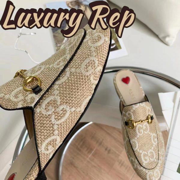 Replica Gucci Women Maxi GG Princetown Slipper Beige White GG Raffia Effect Fabric Flat 10