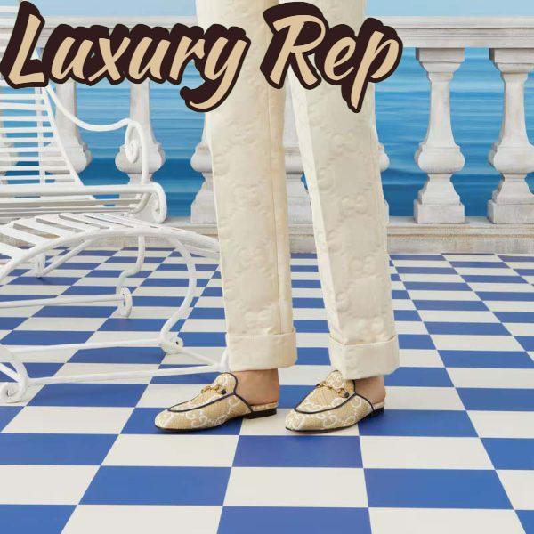 Replica Gucci Women Maxi GG Princetown Slipper Beige White GG Raffia Effect Fabric Flat 13