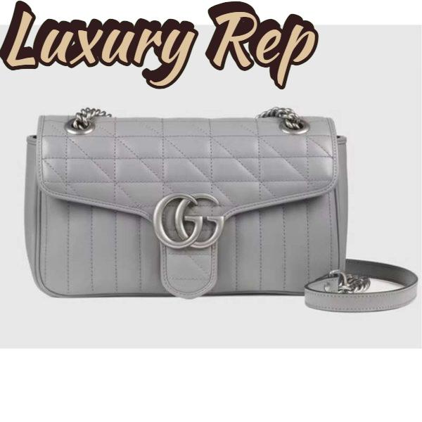 Replica Gucci Women GG Marmont Small Shoulder Bag Grey Matelassé Leather Double G