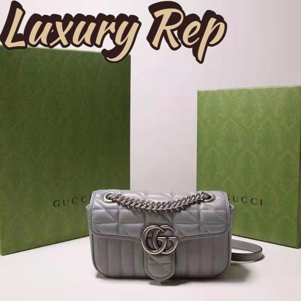 Replica Gucci Women GG Marmont Small Shoulder Bag Grey Matelassé Leather Double G 3