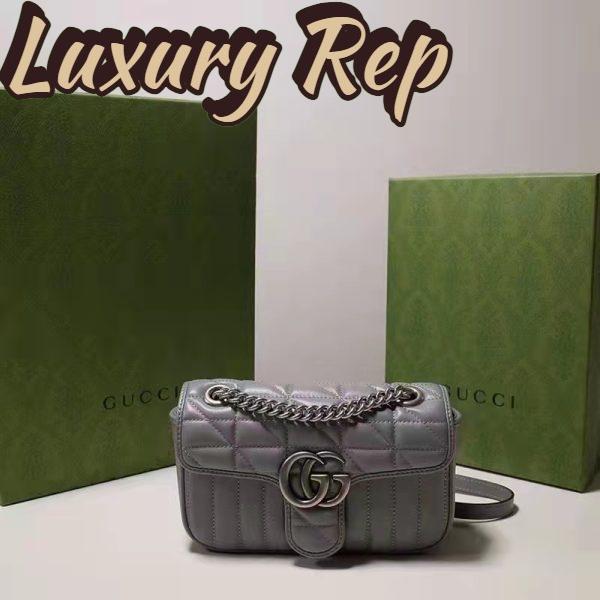 Replica Gucci Women GG Marmont Small Shoulder Bag Grey Matelassé Leather Double G 4