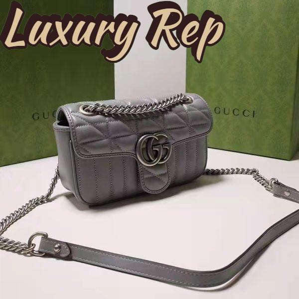 Replica Gucci Women GG Marmont Small Shoulder Bag Grey Matelassé Leather Double G 5