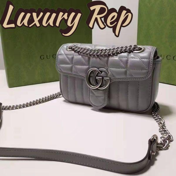 Replica Gucci Women GG Marmont Small Shoulder Bag Grey Matelassé Leather Double G 6
