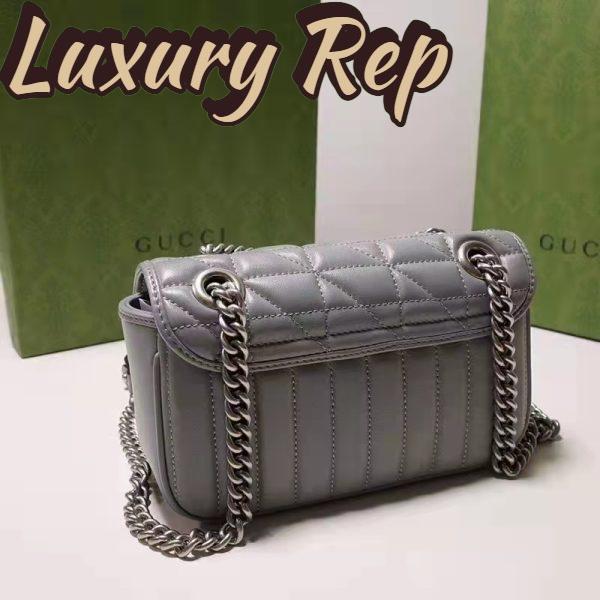 Replica Gucci Women GG Marmont Small Shoulder Bag Grey Matelassé Leather Double G 7