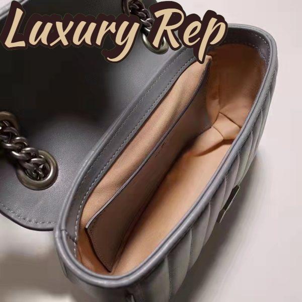 Replica Gucci Women GG Marmont Small Shoulder Bag Grey Matelassé Leather Double G 9