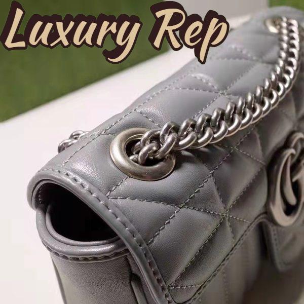 Replica Gucci Women GG Marmont Small Shoulder Bag Grey Matelassé Leather Double G 10