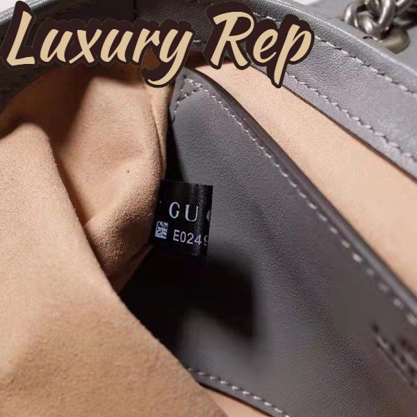 Replica Gucci Women GG Marmont Small Shoulder Bag Grey Matelassé Leather Double G 11
