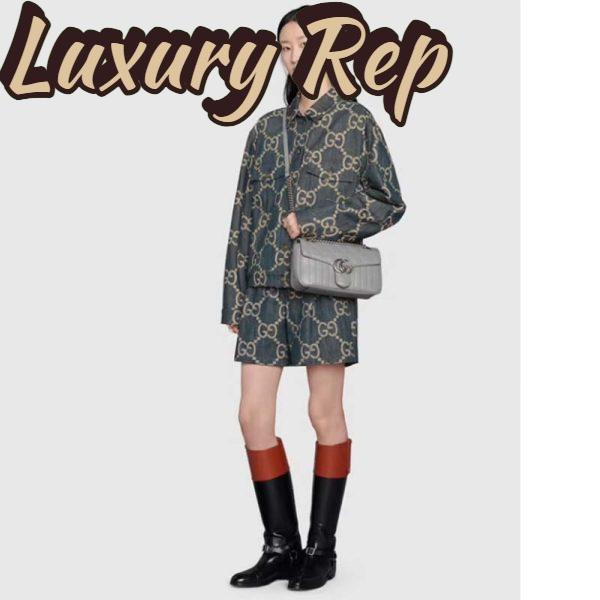 Replica Gucci Women GG Marmont Small Shoulder Bag Grey Matelassé Leather Double G 12