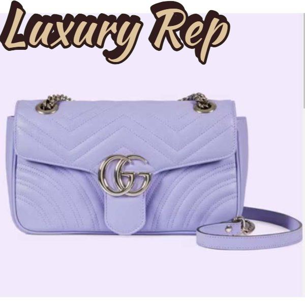 Replica Gucci Women GG Marmont Small Shoulder Bag Lilac Matelassé Chevron Heart Double G 2