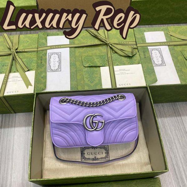 Replica Gucci Women GG Marmont Small Shoulder Bag Lilac Matelassé Chevron Heart Double G 3