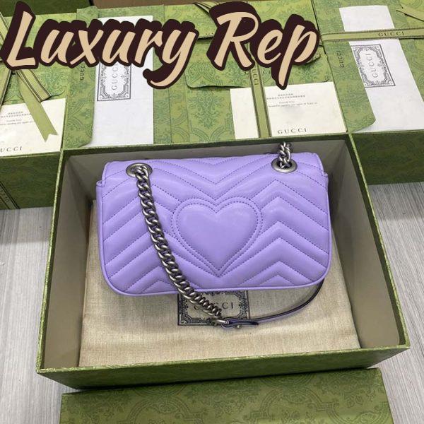 Replica Gucci Women GG Marmont Small Shoulder Bag Lilac Matelassé Chevron Heart Double G 4
