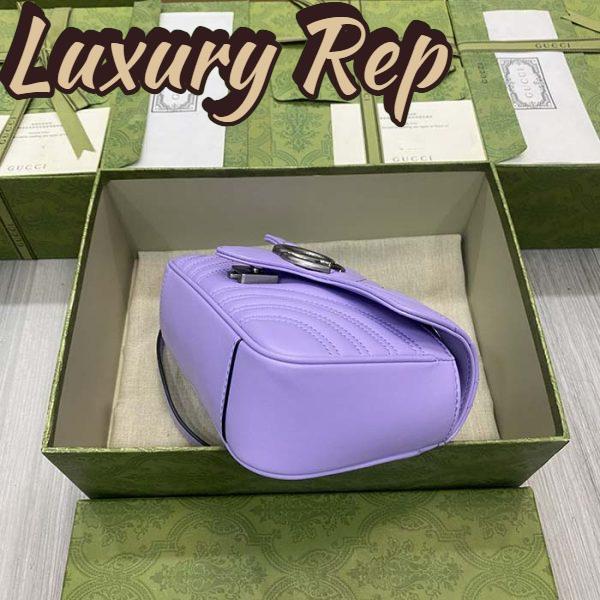 Replica Gucci Women GG Marmont Small Shoulder Bag Lilac Matelassé Chevron Heart Double G 7