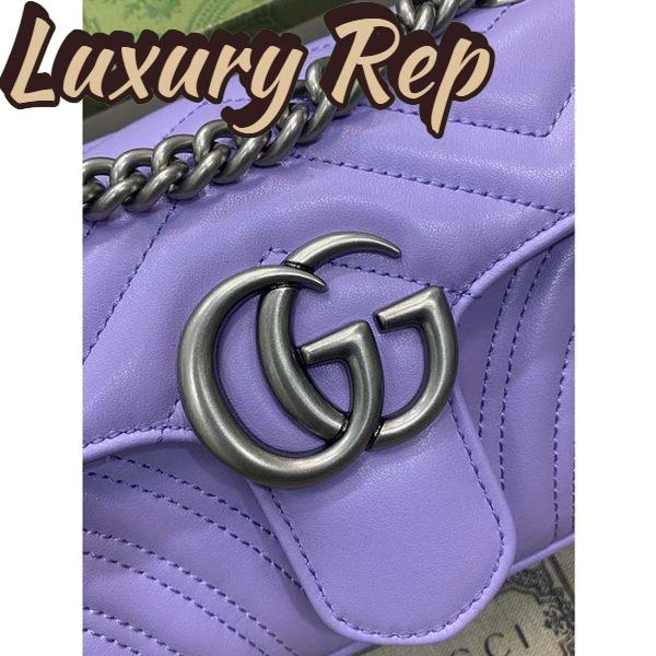 Replica Gucci Women GG Marmont Small Shoulder Bag Lilac Matelassé Chevron Heart Double G 8
