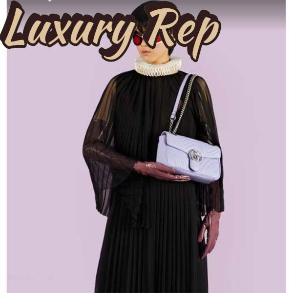Replica Gucci Women GG Marmont Small Shoulder Bag Lilac Matelassé Chevron Heart Double G 12
