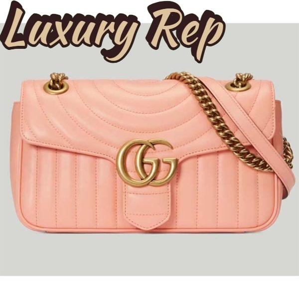Replica Gucci Women GG Marmont Small Shoulder Bag Peach Matelassé Round Leather