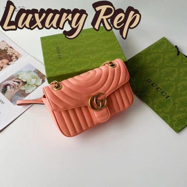 Replica Gucci Women GG Marmont Small Shoulder Bag Peach Matelassé Round Leather 3