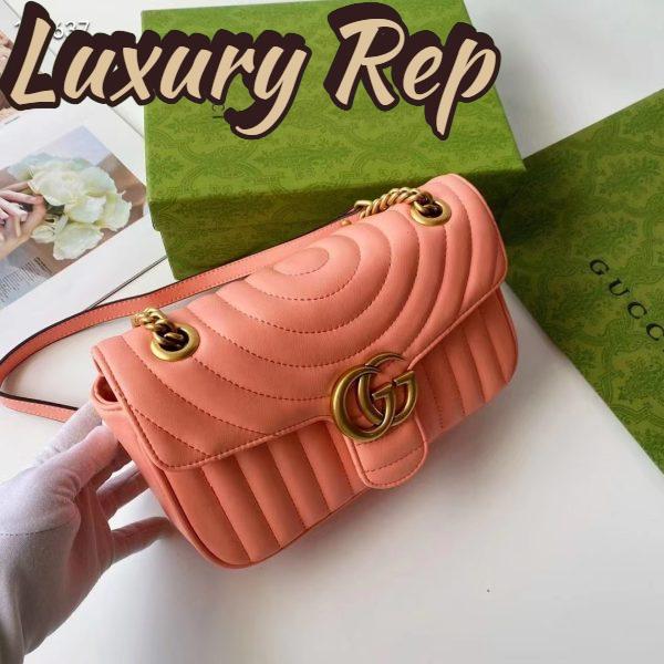 Replica Gucci Women GG Marmont Small Shoulder Bag Peach Matelassé Round Leather 6