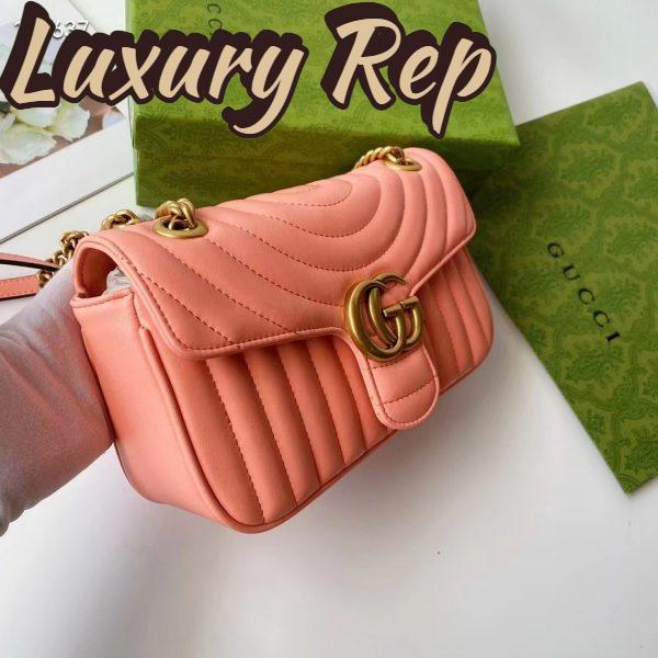 Replica Gucci Women GG Marmont Small Shoulder Bag Peach Matelassé Round Leather 7