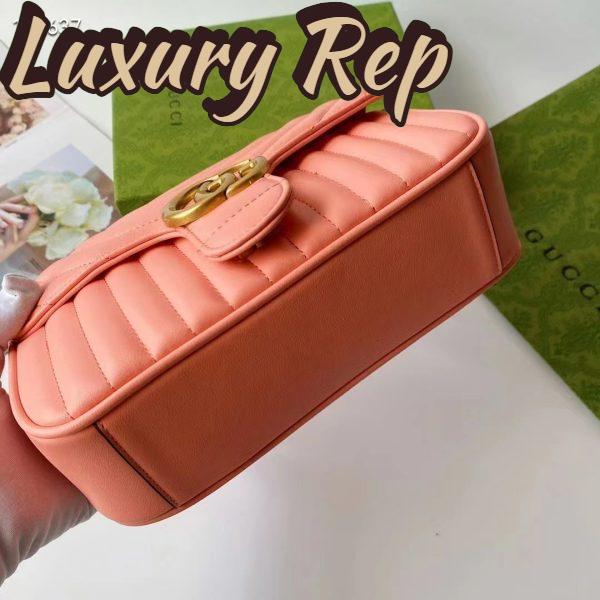 Replica Gucci Women GG Marmont Small Shoulder Bag Peach Matelassé Round Leather 8