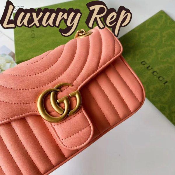 Replica Gucci Women GG Marmont Small Shoulder Bag Peach Matelassé Round Leather 10