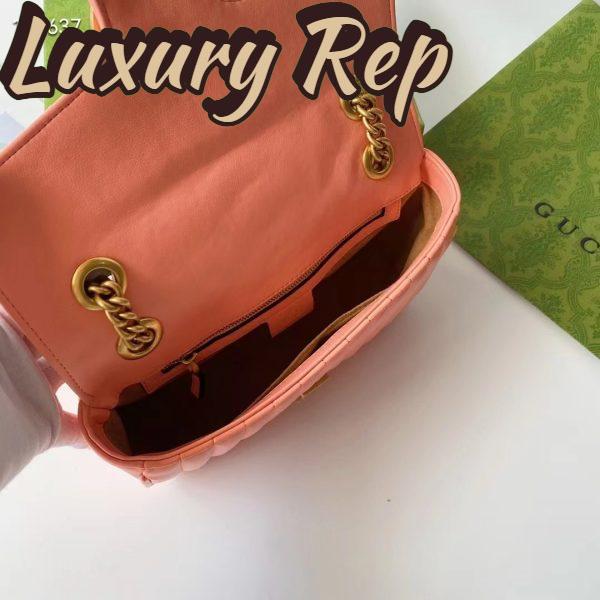 Replica Gucci Women GG Marmont Small Shoulder Bag Peach Matelassé Round Leather 11