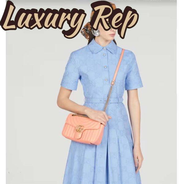 Replica Gucci Women GG Marmont Small Shoulder Bag Peach Matelassé Round Leather 12