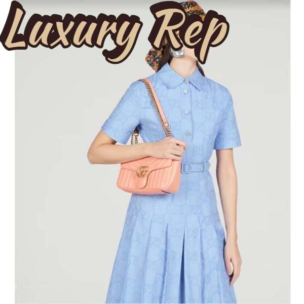 Replica Gucci Women GG Marmont Small Shoulder Bag Peach Matelassé Round Leather 13
