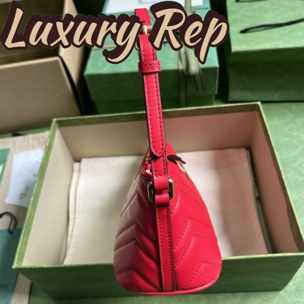 Replica Gucci Women GG Marmont Small Shoulder Bag Red Matelassé Chevron Leather 7