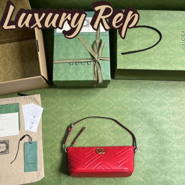 Replica Gucci Women GG Marmont Small Shoulder Bag Red Matelassé Chevron Leather 9