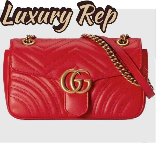 Replica Gucci Women GG Marmont Small Shoulder Bag Red Matelassé Chevron Leather Double G 2