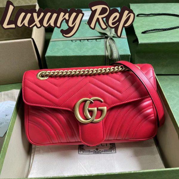 Replica Gucci Women GG Marmont Small Shoulder Bag Red Matelassé Chevron Leather Double G 3