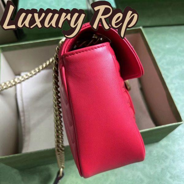 Replica Gucci Women GG Marmont Small Shoulder Bag Red Matelassé Chevron Leather Double G 6
