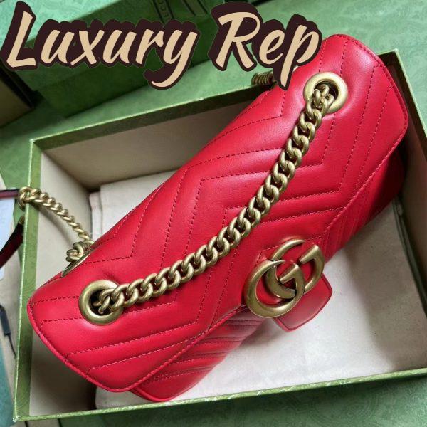 Replica Gucci Women GG Marmont Small Shoulder Bag Red Matelassé Chevron Leather Double G 7