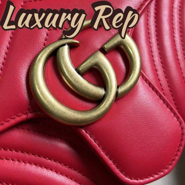 Replica Gucci Women GG Marmont Small Shoulder Bag Red Matelassé Chevron Leather Double G 11